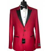 Couture 1910 Stretch 1-Button Red Peak Lapel Coat and Contrasting Black Pants